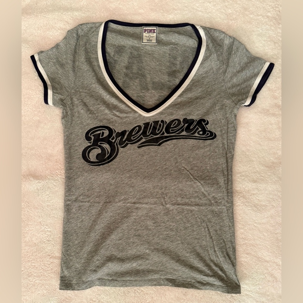 PINK Victoria's Secret Gray Play Ball Tee Brewers L Large